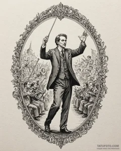 Tattoo sketch, classical conductor with baton... - эскиз тату (№1753144354_0, 22.07.2025 00:32) — Tatufoto.com
