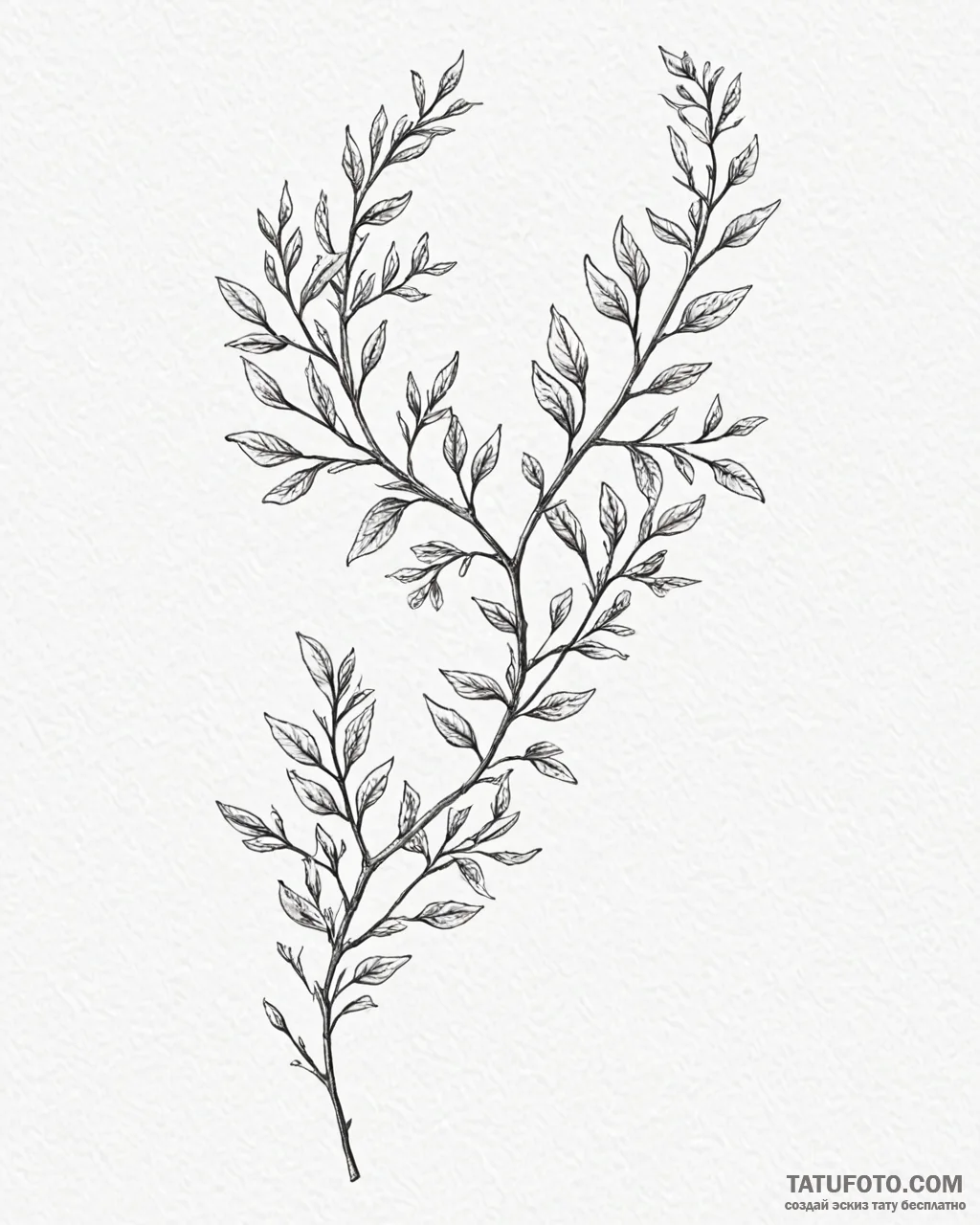 Tattoo sketch, thin branch with small leaves... - эскиз тату (№1753145510_0, 22.07.2025 00:51) — Tatufoto.com