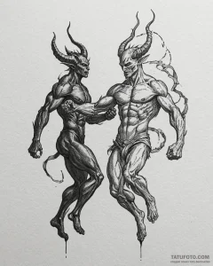 Tat tattoo sketch, joaquin fighting demons si... - эскиз тату (№1753145765_0, 22.07.2025 00:56) — Tatufoto.com