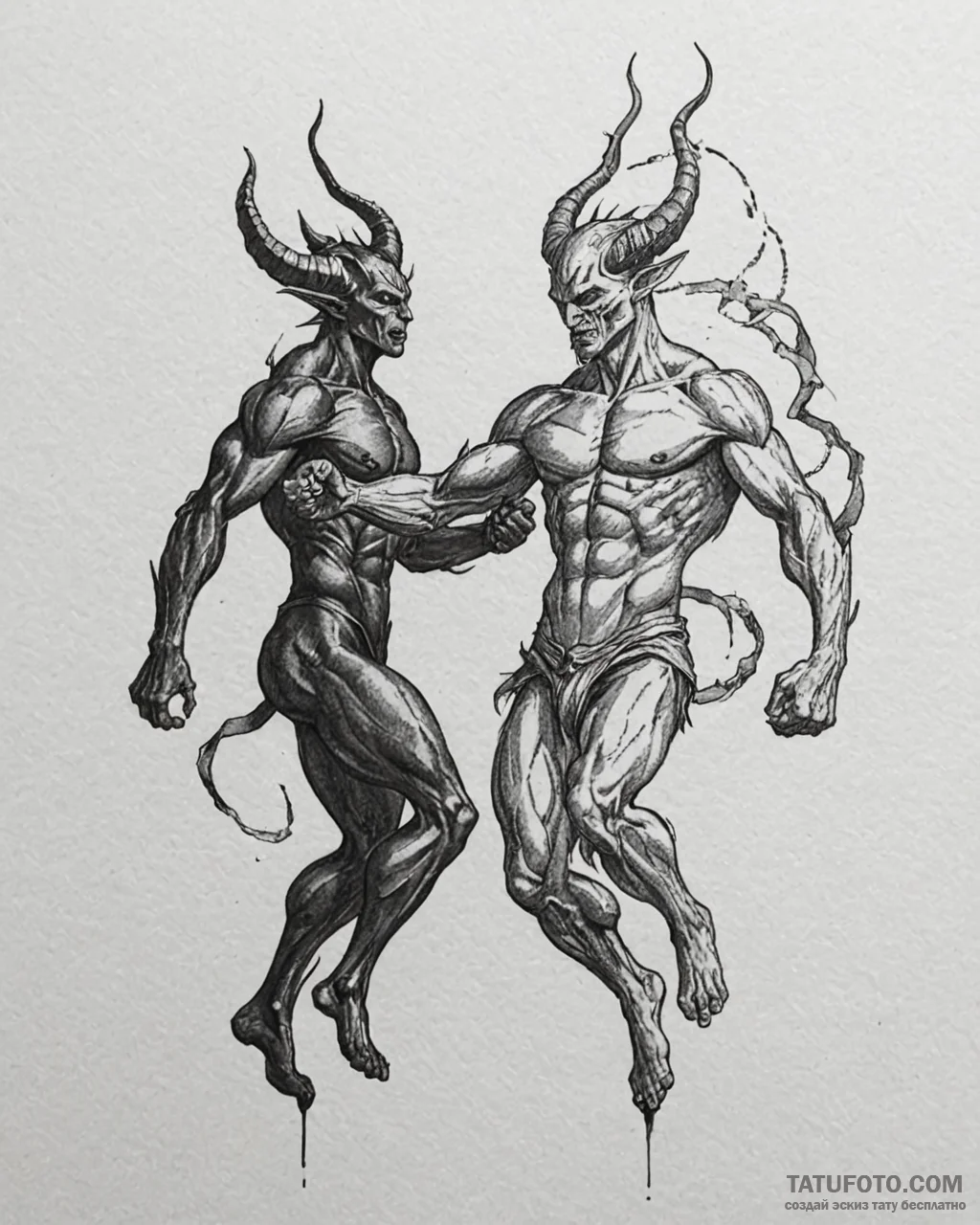 Tat tattoo sketch, joaquin fighting demons si... - эскиз тату (№1753145765_0, 22.07.2025 00:56) — Tatufoto.com