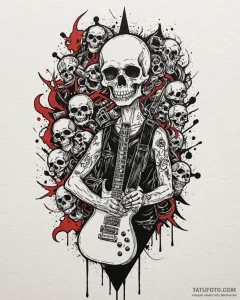 Tat tattoo sketch, punk rocker with electric... - эскиз тату (№1753145935_0, 22.07.2025 00:58) — Tatufoto.com