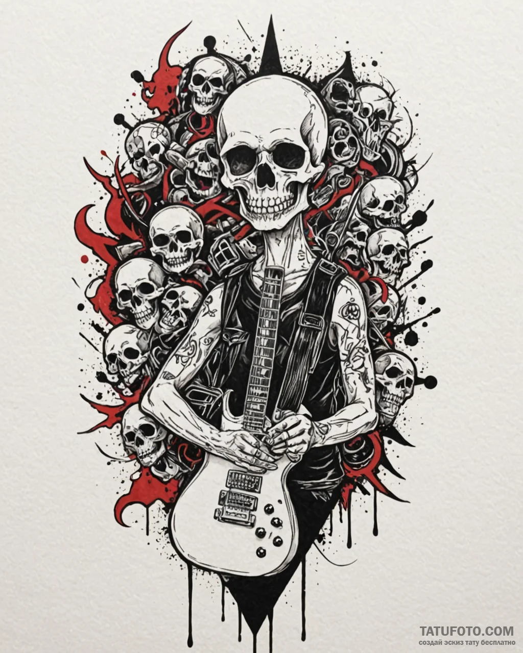 Tat tattoo sketch, punk rocker with electric... - эскиз тату (№1753145935_0, 22.07.2025 00:58) — Tatufoto.com