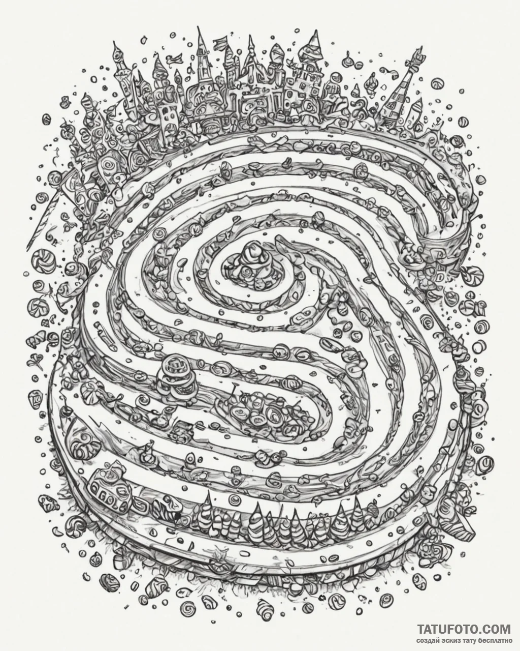 Tattoo sketch, sugar rush race track with can... - эскиз тату (№1753146361_0, 22.07.2025 01:06) — Tatufoto.com