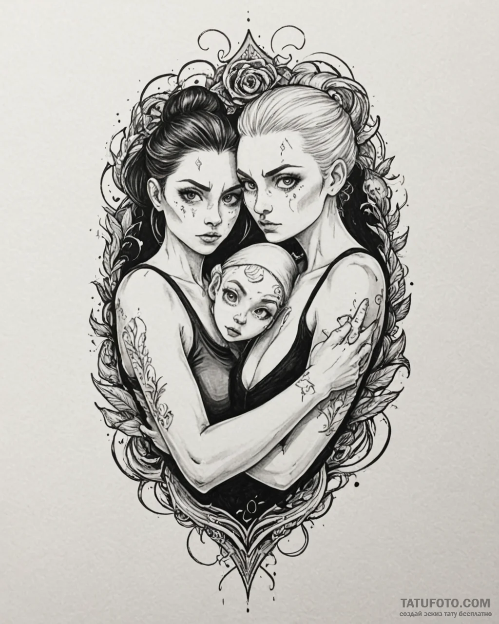 Tattoo sketch, gru and lucy back to back, pow... - эскиз тату (№1753147041_0, 22.07.2025 01:17) — Tatufoto.com