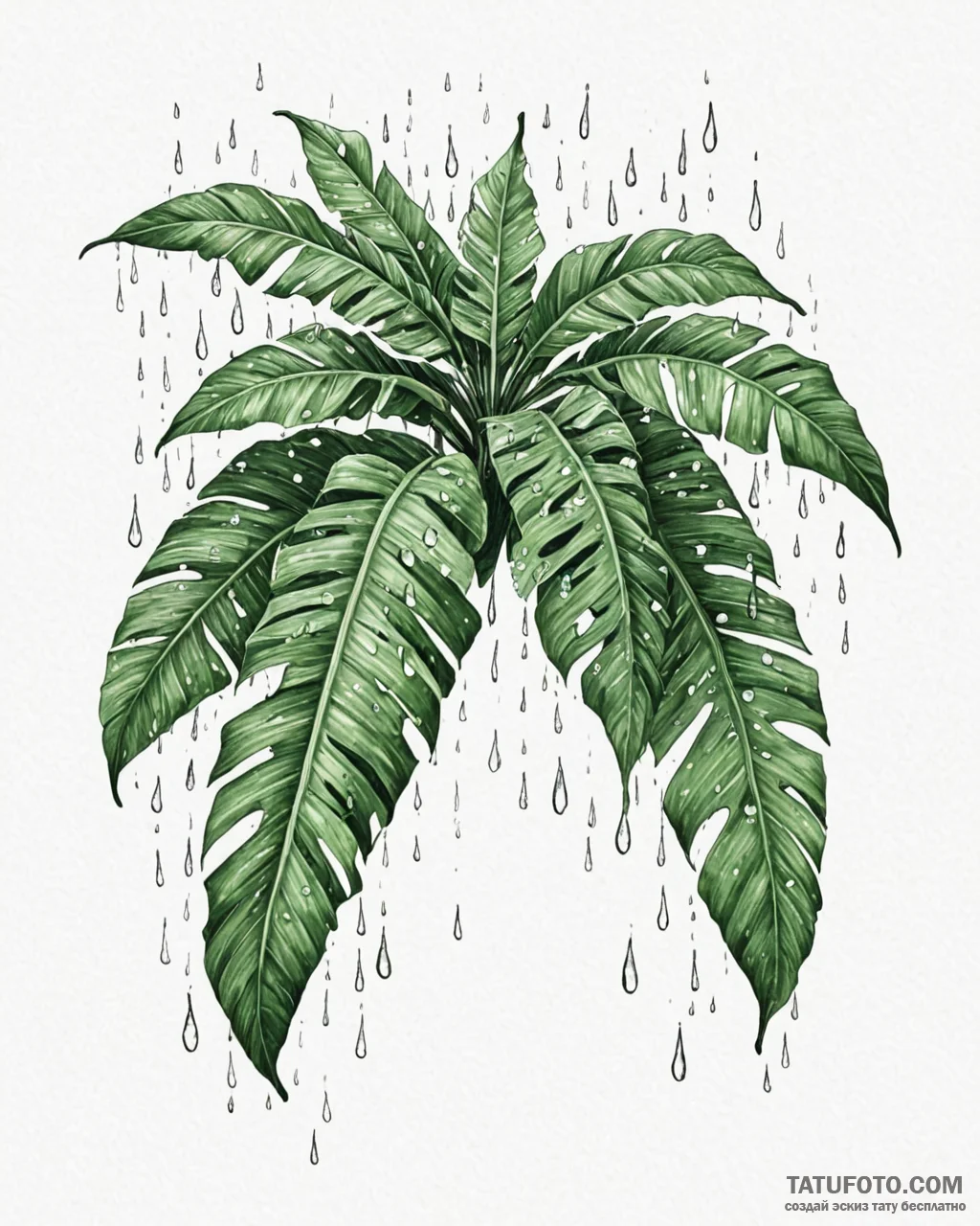 Tattoo sketch, overlapping banana leaves with... - эскиз тату (№1753148148_0, 22.07.2025 01:35) — Tatufoto.com