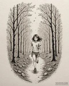 Tattoo sketch, chihiro running through forest... - эскиз тату (№1753148405_0, 22.07.2025 01:40) — Tatufoto.com