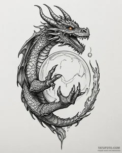 Tattoo sketch, dragon’s claw holding glowing... - эскиз тату (№1753148661_0, 22.07.2025 01:44) — Tatufoto.com