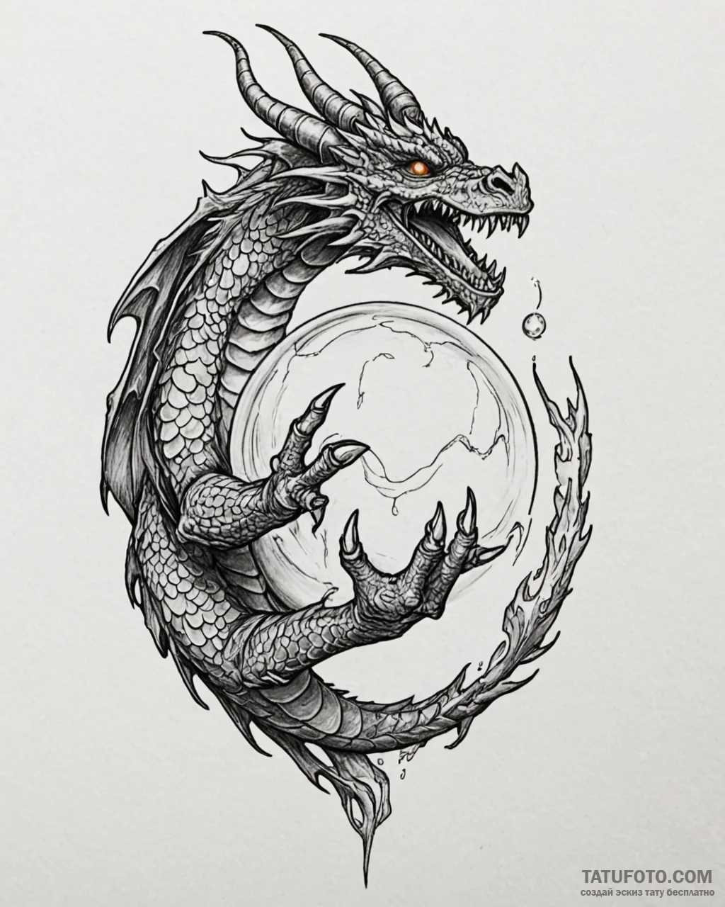 Tattoo sketch, dragon’s claw holding glowing... - эскиз тату (№1753148661_0, 22.07.2025 01:44) — Tatufoto.com