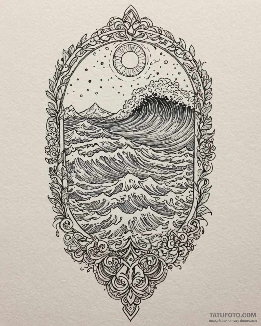 Tattoo sketch, earthsea ocean waves crashing,... - эскиз тату (№1753148832_0, 22.07.2025 01:47) — Tatufoto.com