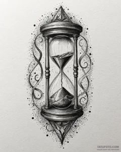 Tattoo sketch, hourglass with swirling sands... - эскиз тату (№1753149087_0, 22.07.2025 01:51) — Tatufoto.com