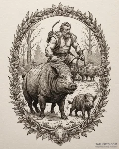 Tattoo sketch, obelix with wild boar hunting... - эскиз тату (№1753149260_0, 22.07.2025 01:54) — Tatufoto.com