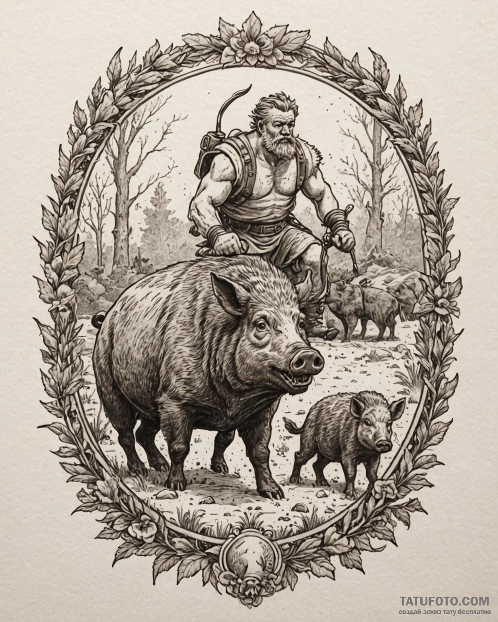 Tattoo sketch, obelix with wild boar hunting... - эскиз тату (№1753149260_0, 22.07.2025 01:54) — Tatufoto.com