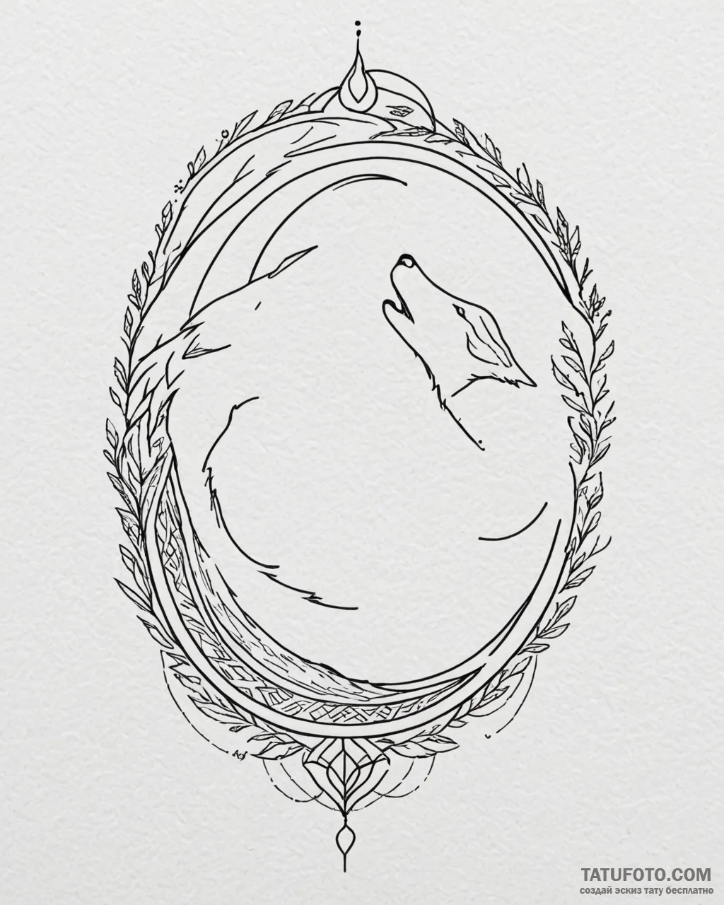 Tattoo sketch, slender wolf silhouette howlin... - эскиз тату (№1753149772_0, 22.07.2025 02:02) — Tatufoto.com