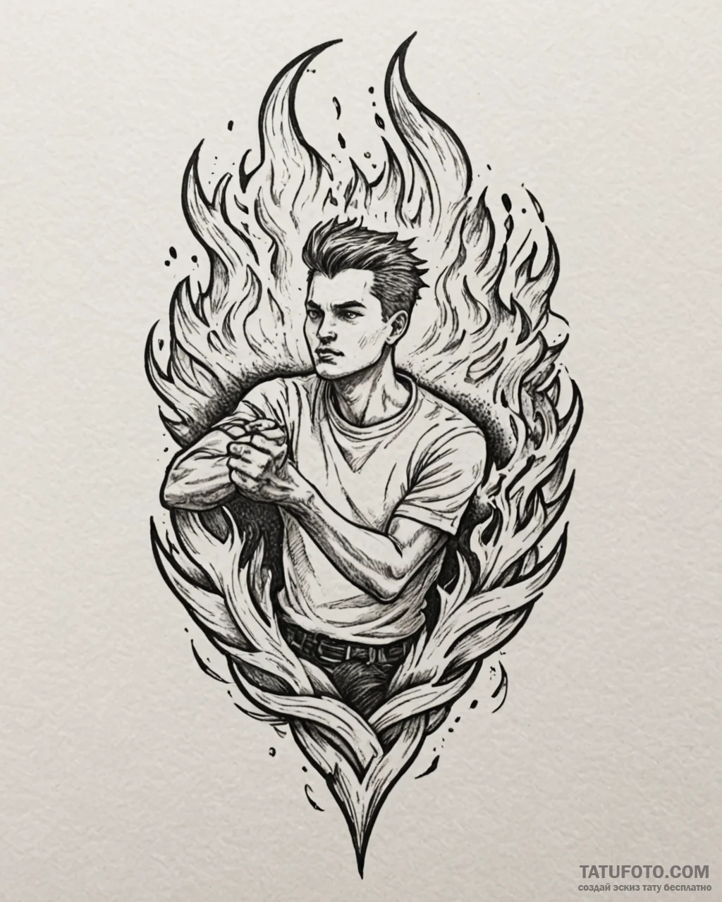 Tat tattoo sketch, ember throwing fireballs w... - эскиз тату (№1753149858_0, 22.07.2025 02:04) — Tatufoto.com
