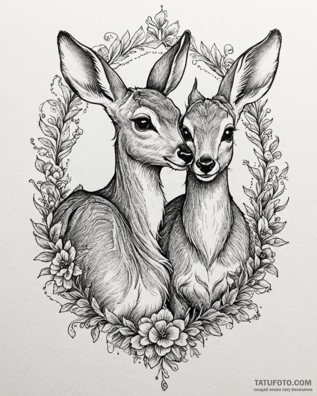 Tattoo sketch, bambi and thumper cuddling, sw... - эскиз тату (№1753150202_0, 22.07.2025 02:10) — Tatufoto.com