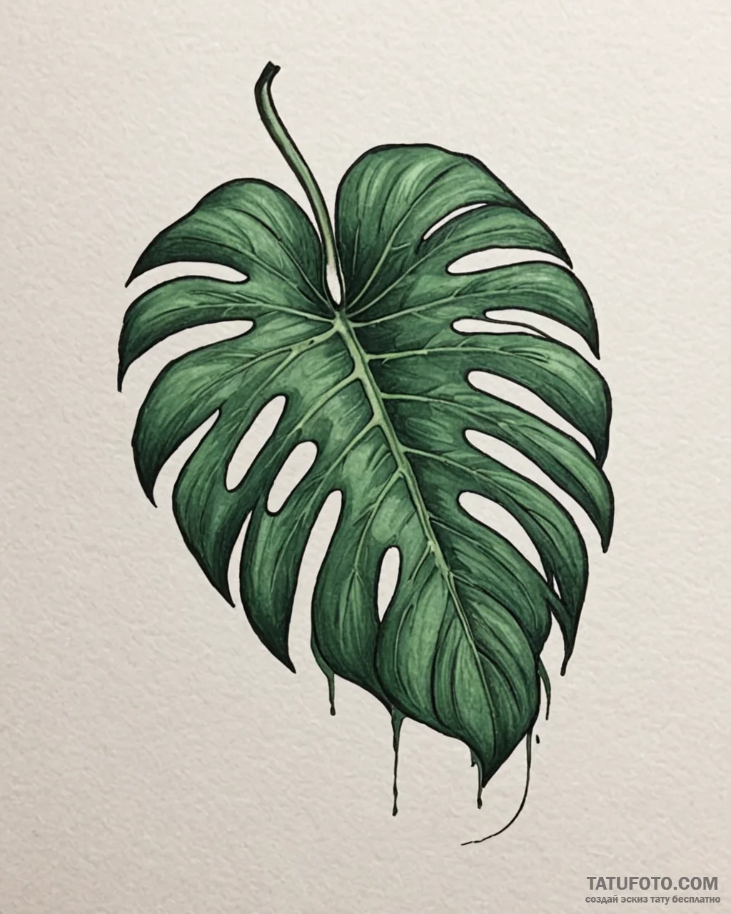 Tat tattoo sketch, deep green monstera leaf w... - эскиз тату (№1753150459_0, 22.07.2025 02:14) — Tatufoto.com
