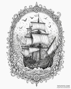 Tattoo sketch, viking ships sailing rough sea... - эскиз тату (№1753150628_0, 22.07.2025 02:17) — Tatufoto.com