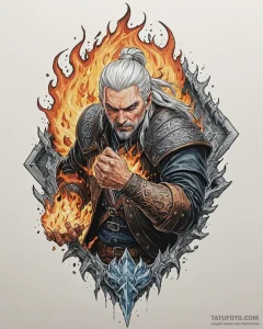 Tattoo sketch, vesemir casting signs with bla... - эскиз тату (№1753151051_0, 22.07.2025 02:24) — Tatufoto.com