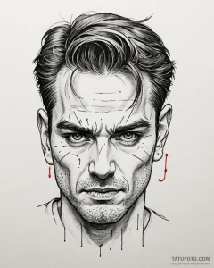 Tattoo sketch, ralph’s face with intense eyes... - эскиз тату (№1753151221_0, 22.07.2025 02:27) — Tatufoto.com