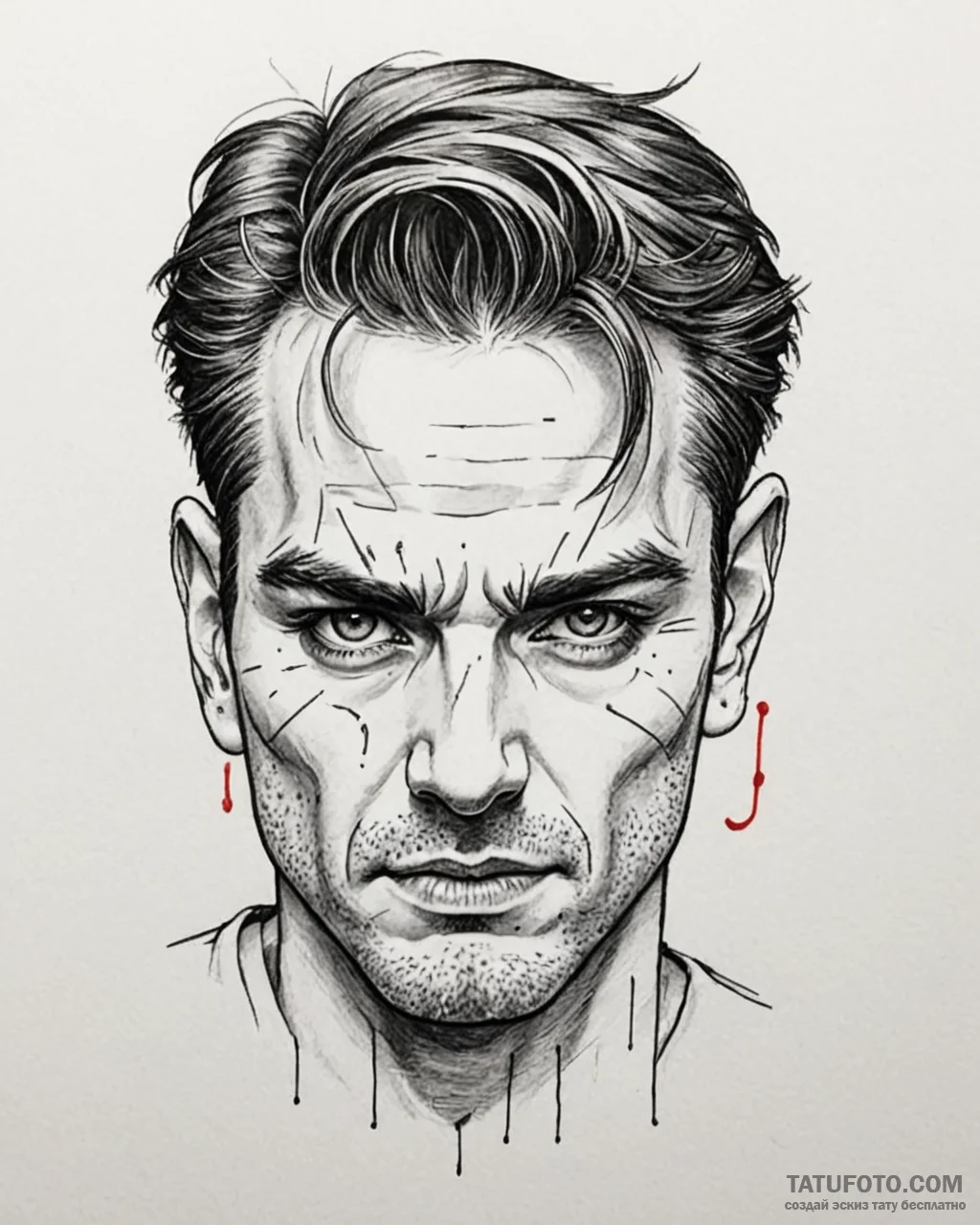 Tattoo sketch, ralph’s face with intense eyes... - эскиз тату (№1753151221_0, 22.07.2025 02:27) — Tatufoto.com