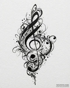 Tattoo sketch, musical notes flowing in elega... - эскиз тату (№1753151392_0, 22.07.2025 02:29) — Tatufoto.com