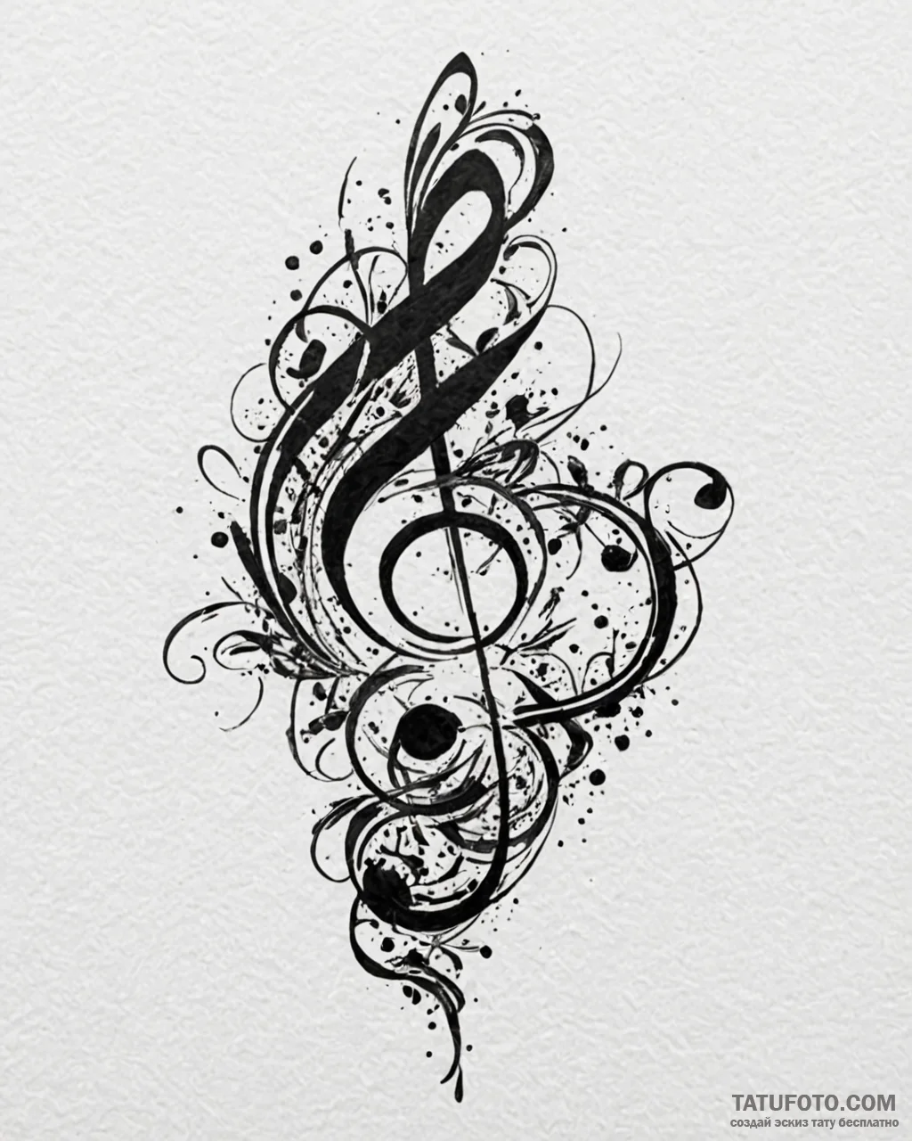 Tattoo sketch, musical notes flowing in elega... - эскиз тату (№1753151392_0, 22.07.2025 02:29) — Tatufoto.com