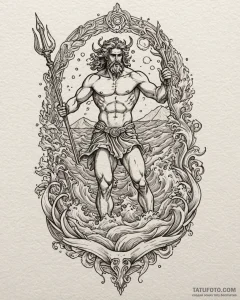 Tattoo sketch, poseidon rising from ocean wav... - эскиз тату (№1753151476_0, 22.07.2025 02:31) — Tatufoto.com