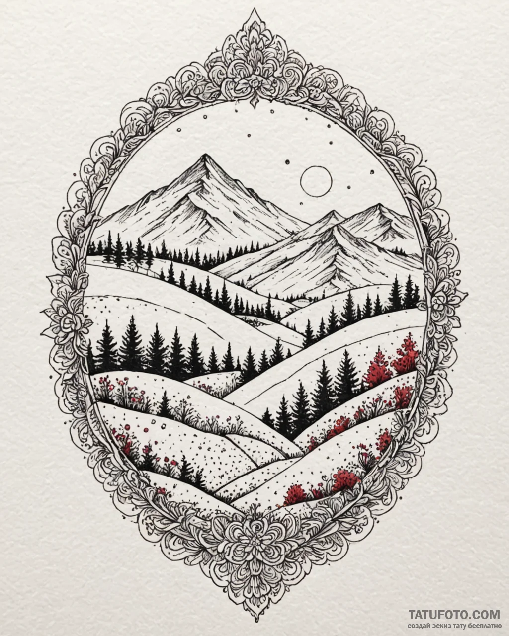 Tat tattoo sketch, soft watercolor landscape... - эскиз тату (№1753151645_0, 22.07.2025 02:34) — Tatufoto.com