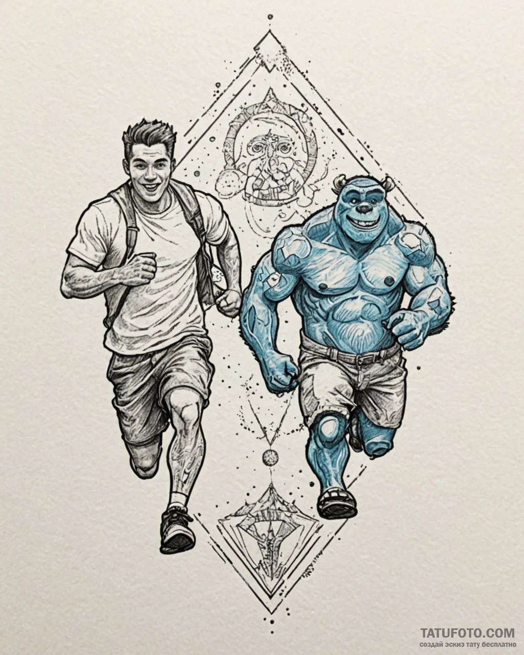 Tattoo sketch, mike and sulley running throug... - эскиз тату (№1753151815_0, 22.07.2025 02:36) — Tatufoto.com