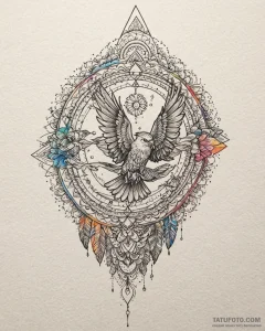 Tattoo sketch, flock of colorful birds in fli... - эскиз тату (№1753152150_0, 22.07.2025 02:42) — Tatufoto.com