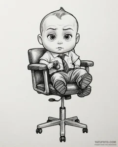 Tattoo sketch, boss baby in office chair spin... - эскиз тату (№1753152488_0, 22.07.2025 02:48) — Tatufoto.com
