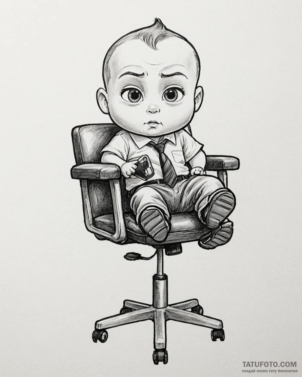 Tattoo sketch, boss baby in office chair spin... - эскиз тату (№1753152488_0, 22.07.2025 02:48) — Tatufoto.com