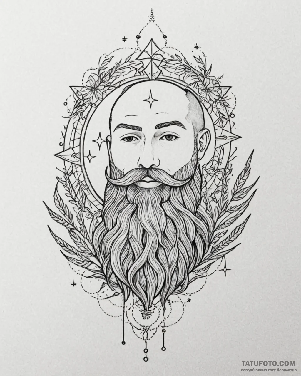 Tattoo sketch, barley’s beard with stars and... - эскиз тату (№1753152572_0, 22.07.2025 02:49) — Tatufoto.com