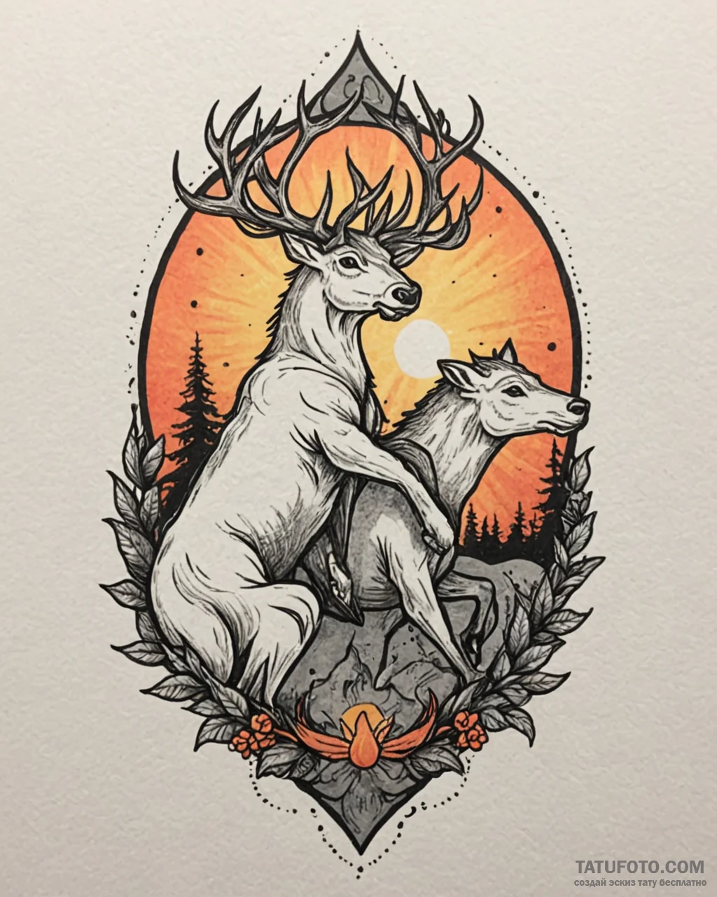 Tattoo sketch, kristoff and sven silhouetted... - эскиз тату (№1753182375_0, 22.07.2025 11:06) — Tatufoto.com