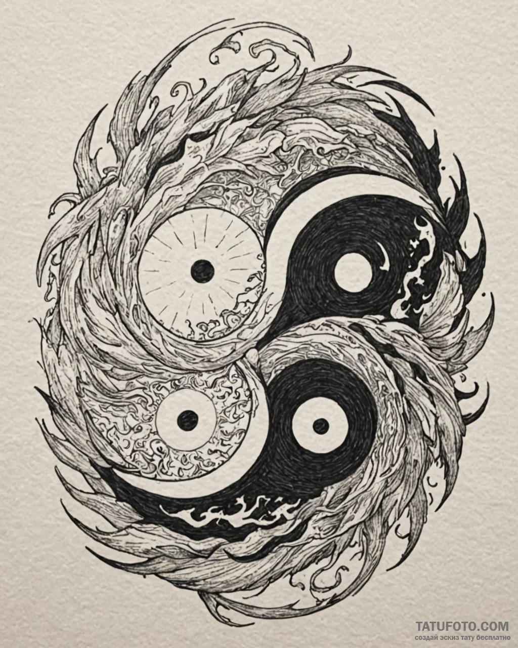Tat tattoo sketch, fire and water elemental s... - эскиз тату (№1753182713_0, 22.07.2025 11:11) — Tatufoto.com