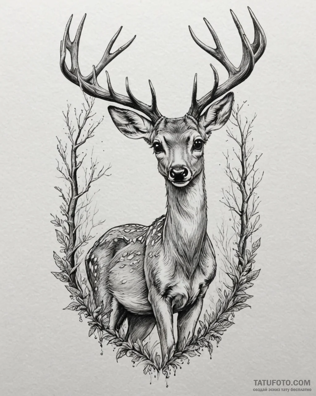 Tattoo sketch, bambi with ethereal glowing ey… — эскиз тату (№1753182798_0, 22.07.2025 11:13) — Tatufoto.com