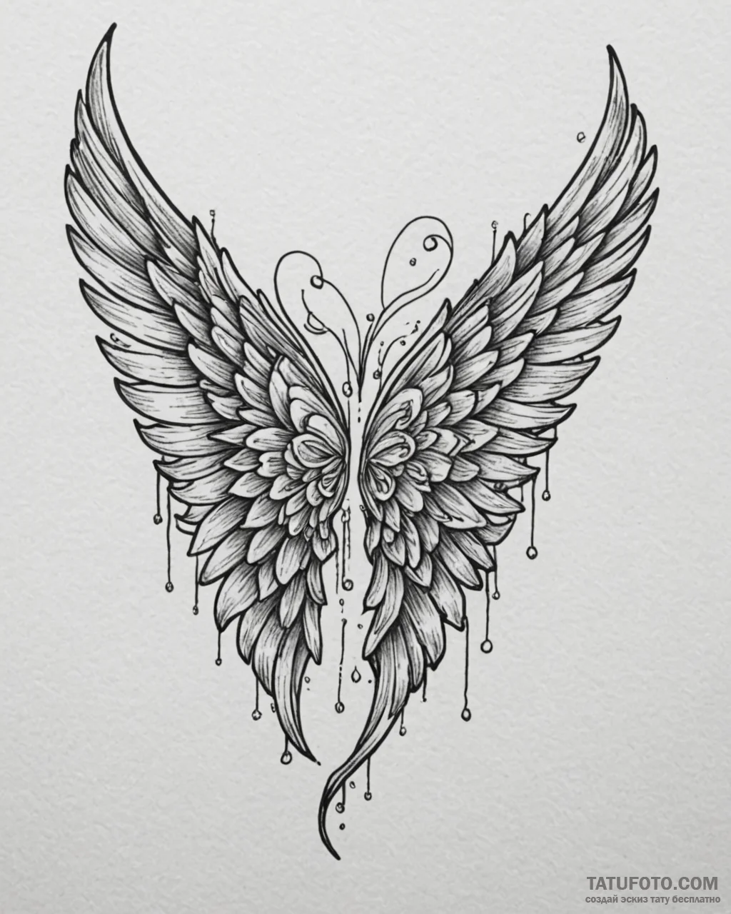 Tattoo sketch, soul piano keys forming wings,… — эскиз тату (№1753182882_0, 22.07.2025 11:14) — Tatufoto.com