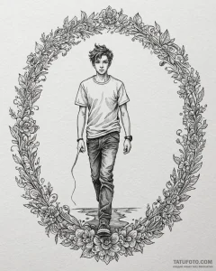 Tat tattoo sketch, the boy walking on paper p... - эскиз тату (№1753183053_0, 22.07.2025 11:17) — Tatufoto.com