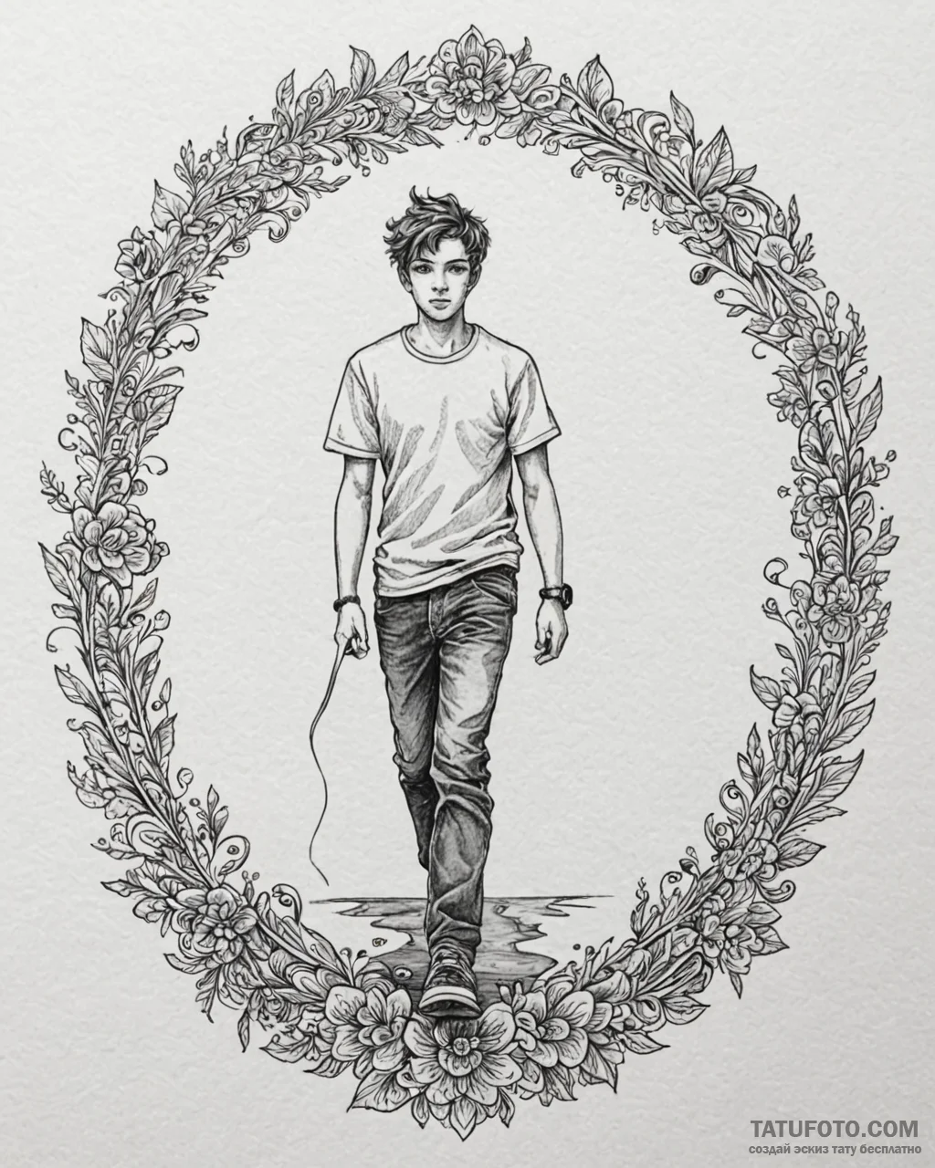 Tat tattoo sketch, the boy walking on paper p... - эскиз тату (№1753183053_0, 22.07.2025 11:17) — Tatufoto.com