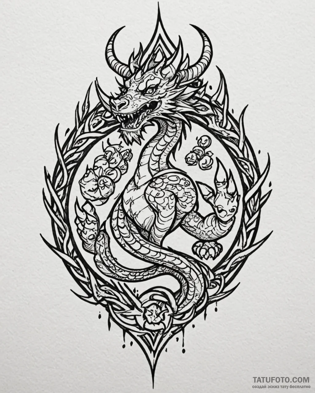 Tattoo sketch, po’s paw prints with dragon sy... - эскиз тату (№1753183138_0, 22.07.2025 11:18) — Tatufoto.com
