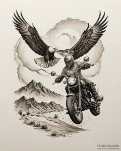 Tat tattoo sketch, motorcycle riding through... - эскиз тату (№1753183308_0, 22.07.2025 11:21) — Tatufoto.com