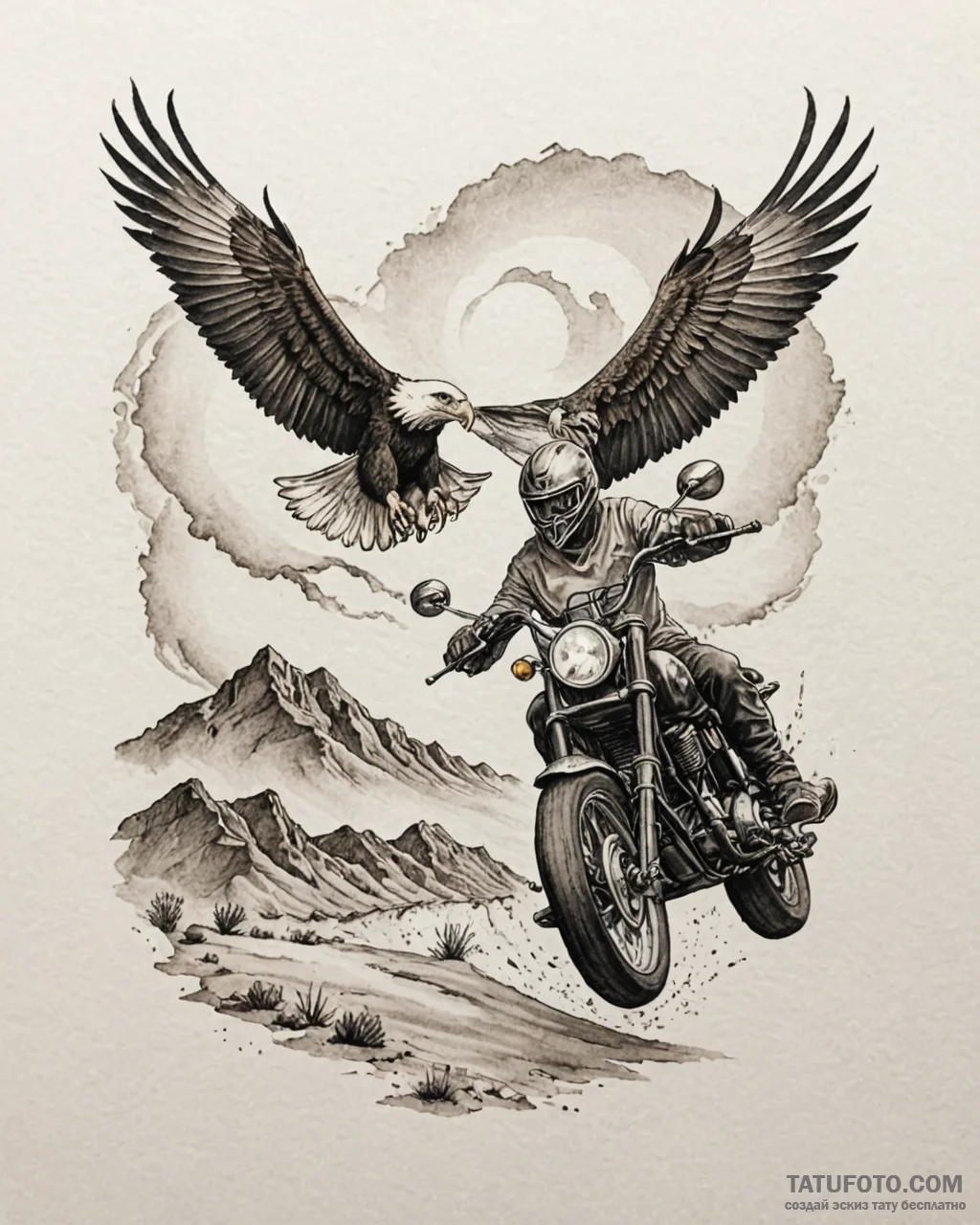 Tat tattoo sketch, motorcycle riding through... - эскиз тату (№1753183308_0, 22.07.2025 11:21) — Tatufoto.com