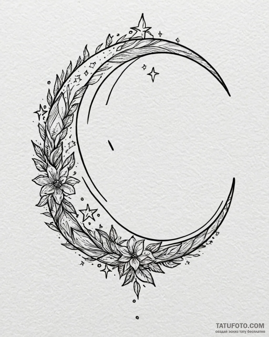 Tattoo sketch, minimalist crescent moon cradl... - эскиз тату (№1753184074_0, 22.07.2025 11:34) — Tatufoto.com