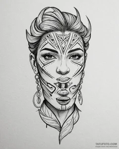 Tat tattoo sketch, macha with tribal face pai... - эскиз тату (№1753184159_0, 22.07.2025 11:35) — Tatufoto.com
