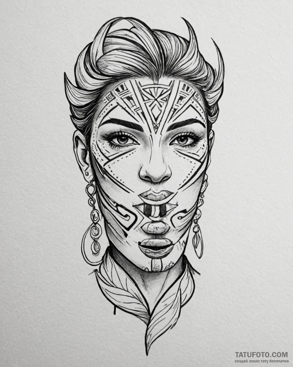 Tat tattoo sketch, macha with tribal face pai... - эскиз тату (№1753184159_0, 22.07.2025 11:35) — Tatufoto.com
