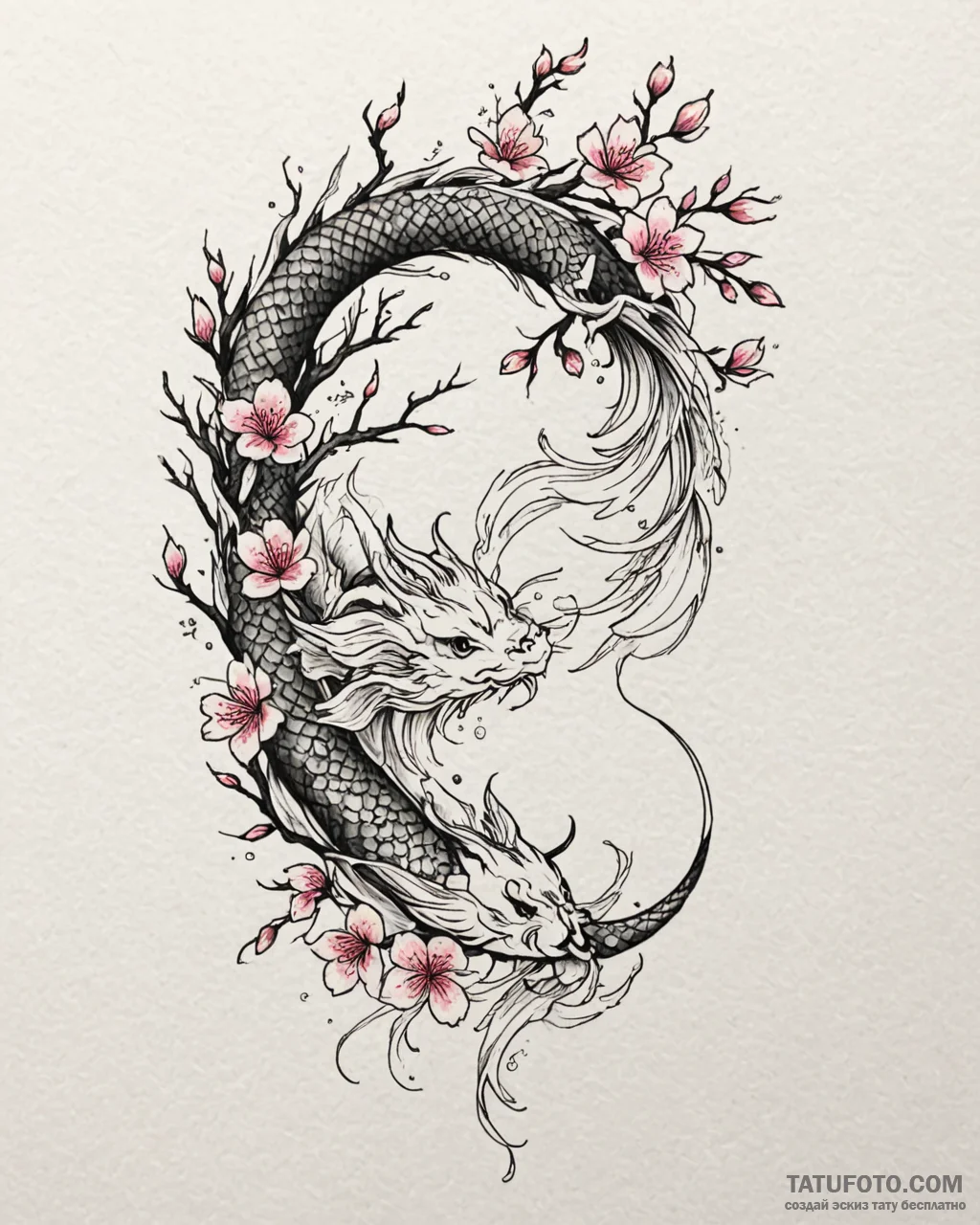 Tat tattoo sketch, sakura branch with delicat... - эскиз тату (№1753184413_0, 22.07.2025 11:40) — Tatufoto.com