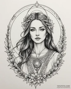 Tat tattoo sketch, saint portrait with halo a... - эскиз тату (№1753184499_0, 22.07.2025 11:41) — Tatufoto.com