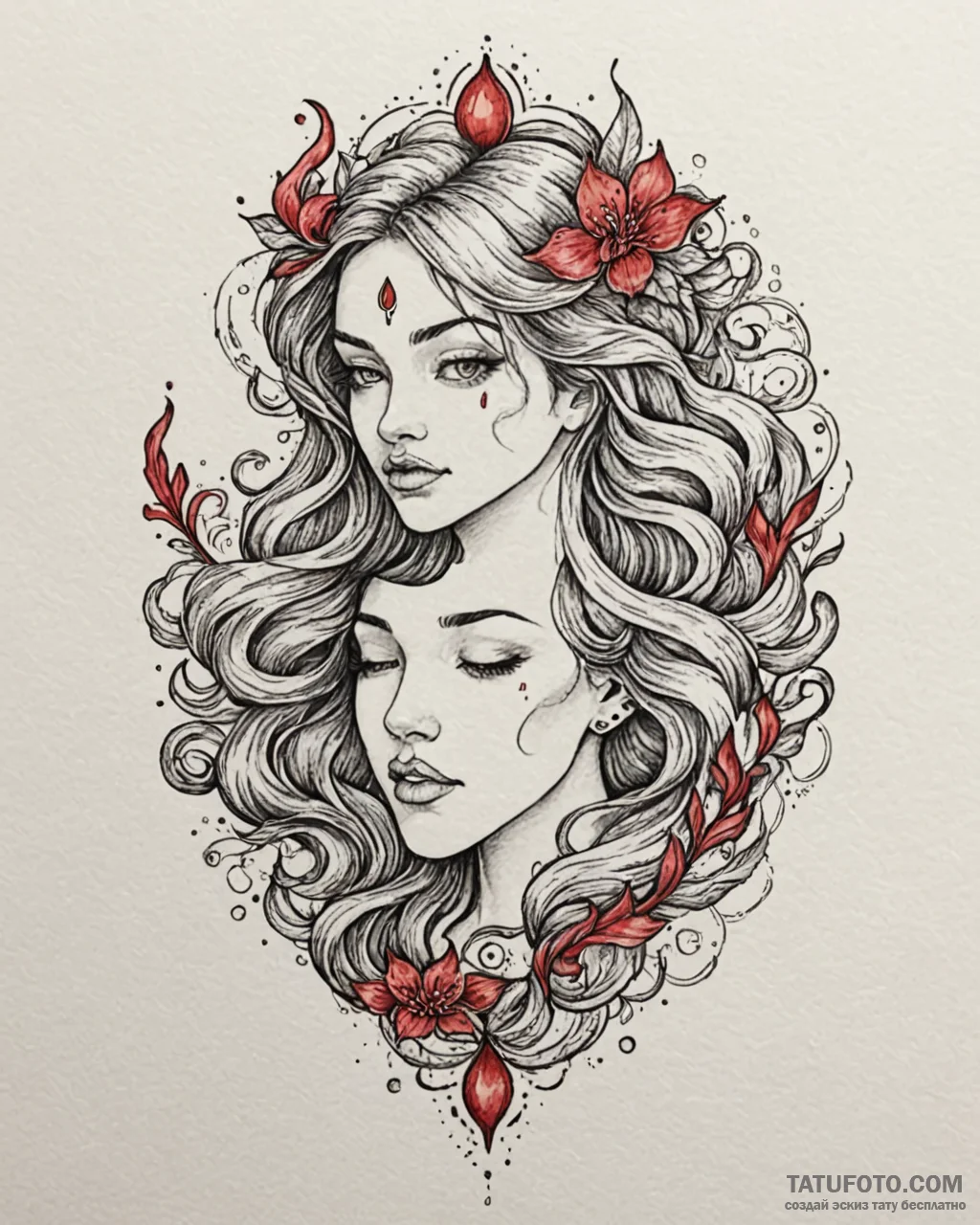 Tat tattoo sketch, water elemental calm with... - эскиз тату (№1753184841_0, 22.07.2025 11:47) — Tatufoto.com