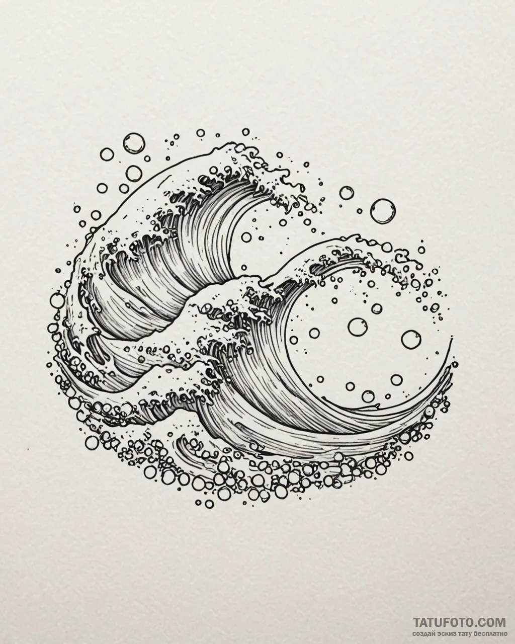 Tattoo sketch, thin wave curling softly with... - эскиз тату (№1753184926_0, 22.07.2025 11:48) — Tatufoto.com
