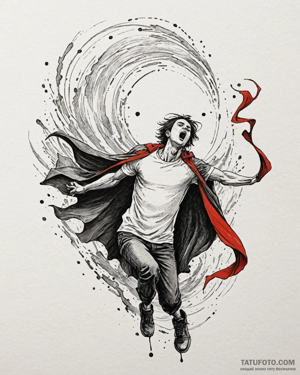 Tattoo sketch, howl’s cape fluttering in wind... - эскиз тату (№1753185436_0, 22.07.2025 11:57) — Tatufoto.com
